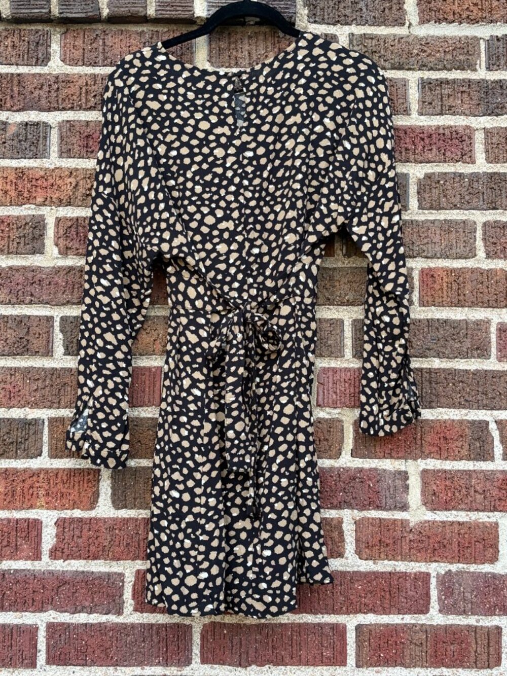 Zara black and tan animal print long sleeve mini dress Size S